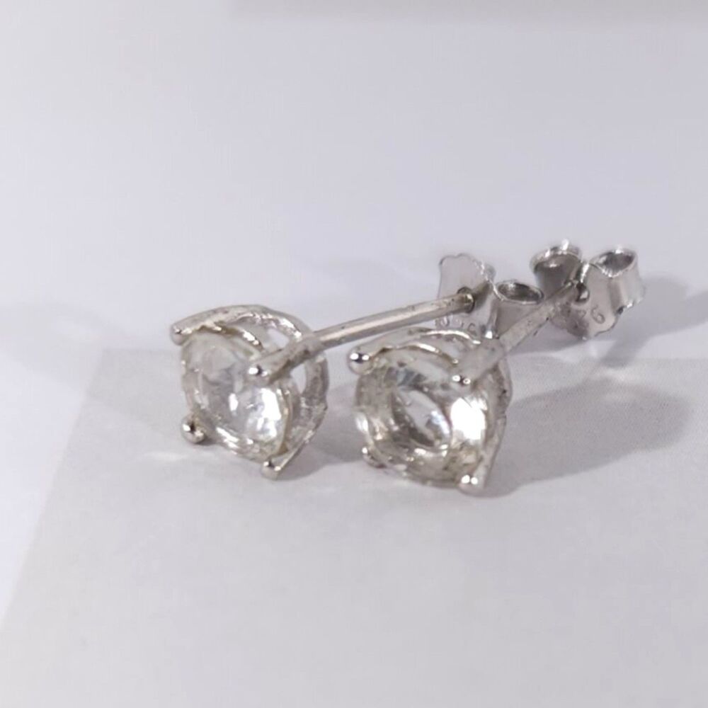 White Topaz 5mm Earrings Sterling Silver